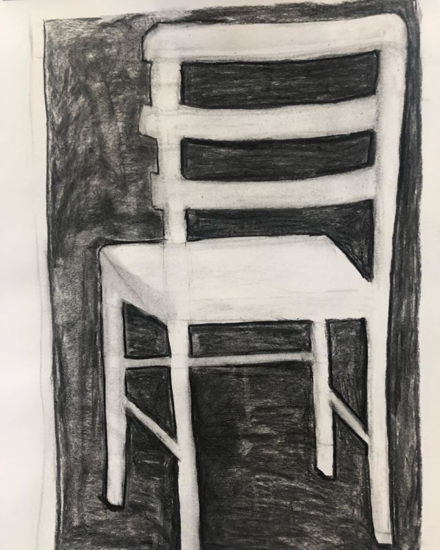 Negative space drawings of a chair from life in Thursdays drawings class. Harder than it looks! #artclasssydney #drawingclass #charcoaldrawings
