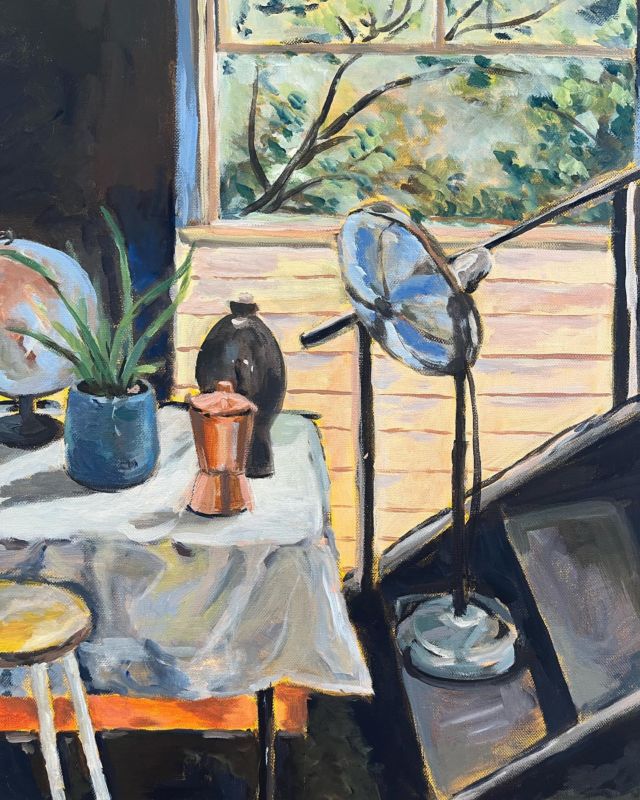 Really great paintings of interiors of the hall by Wednesday morning students inspired by #matisse looking at cropped in compositions, textural elements and colour. #artclasssydney #paintingclass #artclassforadults