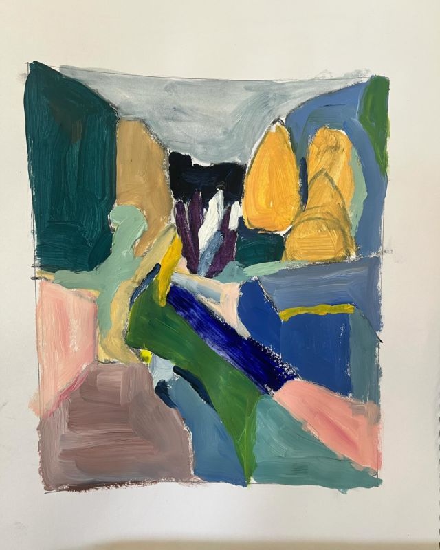 Sketches in paint on paper, methods of abstraction in the landscape inspired by #richarddiebenkorn in Wednesday morning class #artclasssydney #drawing #painting #abstraction #artclassforadults