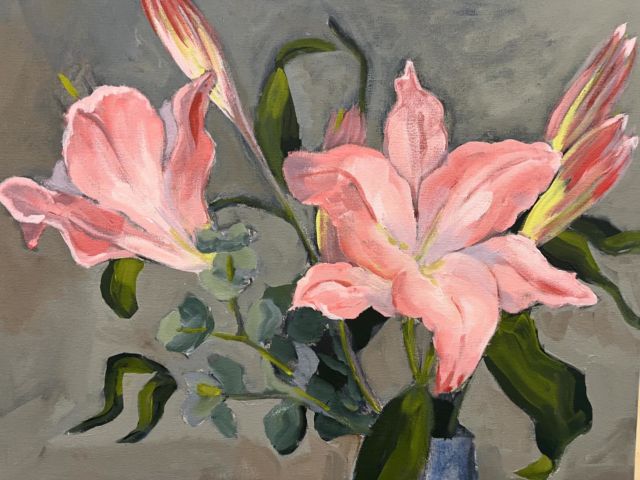 Beautiful work painting a bunch of Lillie’s in last  Sundays workshop Introduction to painting still life with flowers. Next workshop Introduction to drawing landscape with charcoal and chalk pastel. #artclasssydney #adultartclass #paintingclass #birchgrove